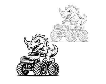 Monster Truck T-Rex SVG PNG, design di camion dinosauro per Cricut, clipart stampabili per bambini da scaricare