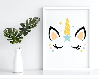 Unicorn Face SVG, Clipart, Nursery Decor (Instant Download)