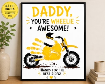 Handavtryckskonst för pappa, du är på wheelie, utskrivbar fars dag-cykel, barnpresent