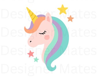 Söt enhörningshuvud SVG, Clipart-grafik (digital nedladdning)