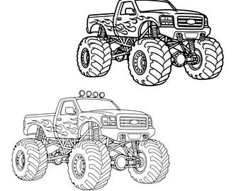 Monster Truck SVG PNG, file di taglio a livelli per Cricut Silhouette, clipart con design a fiamma da scaricare