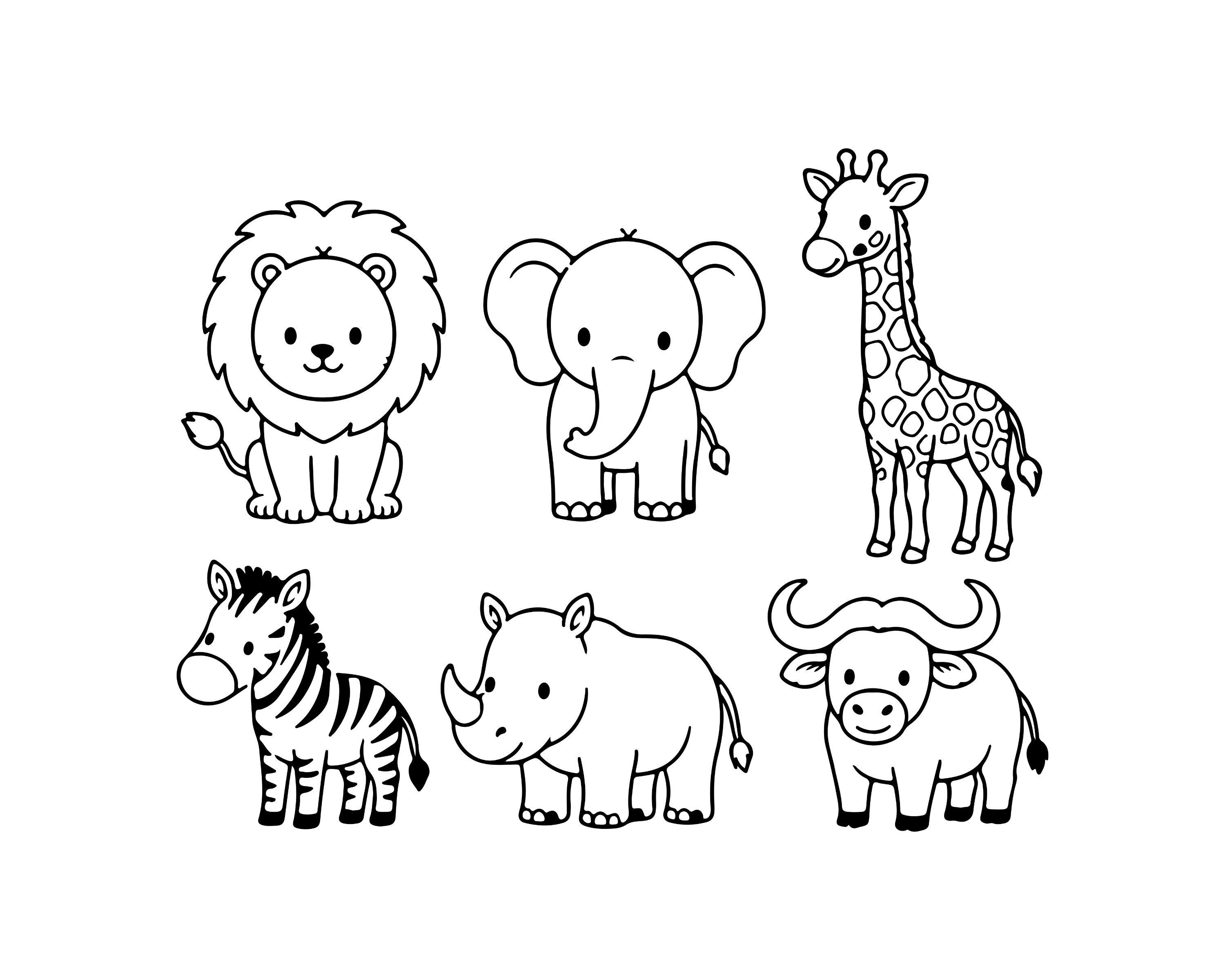Safari Animals Coloring Page Bundle | Lion Elephant Giraffe Zebra Rhino ...