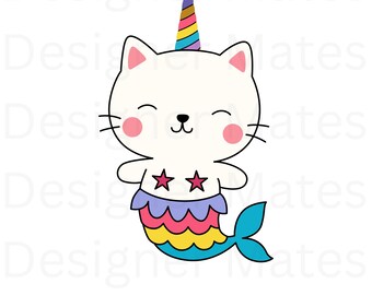 Sjöjungfrukatt SVG, sjöjungfruclipart, kattsjöjungfrukostym (digitala filer)