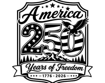 Amerika 250 Shield SVG PNG, Patriotisk Badge Design, 1776 2026 Jubileumsklippfil Cricut