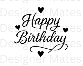 Happy Birthday SVG Cut File: Script Stencil Design (Digital Download