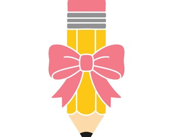 Pencil Bow SVG, Coquette Back to School Teacher Kids Shirt Pink Bow