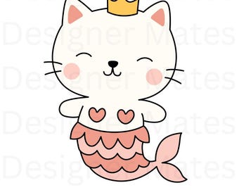 Katt sjöjungfru SVG, söt sjöjungfru clipart bunt (digital nedladdning)