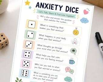 Angst Würfelspiel Printable | Arbeitsblatt zu Bewältigungsfähigkeiten für Kinder | SEL Sorgen-Tätigkeit | Sofort Download