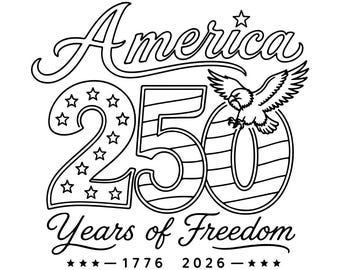 Amerika 250 Outline SVG PNG, Patriotisk Line Art Design, 1776 2026 Klippfil