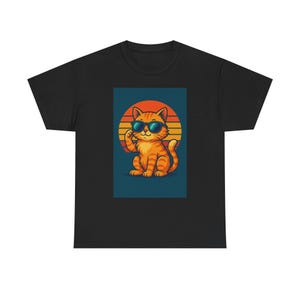 Cool Cat Unisex Heavy Cotton Tee | Vintage Cat Graphic Tee, Gift for Cat Lovers, Retro Style Shirt, Animal Lover Apparel, Funny Cat T-Shirt