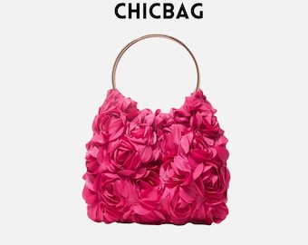 Rose Flower Clutch Bag: Elegant Floral Handbag with Metal Handle