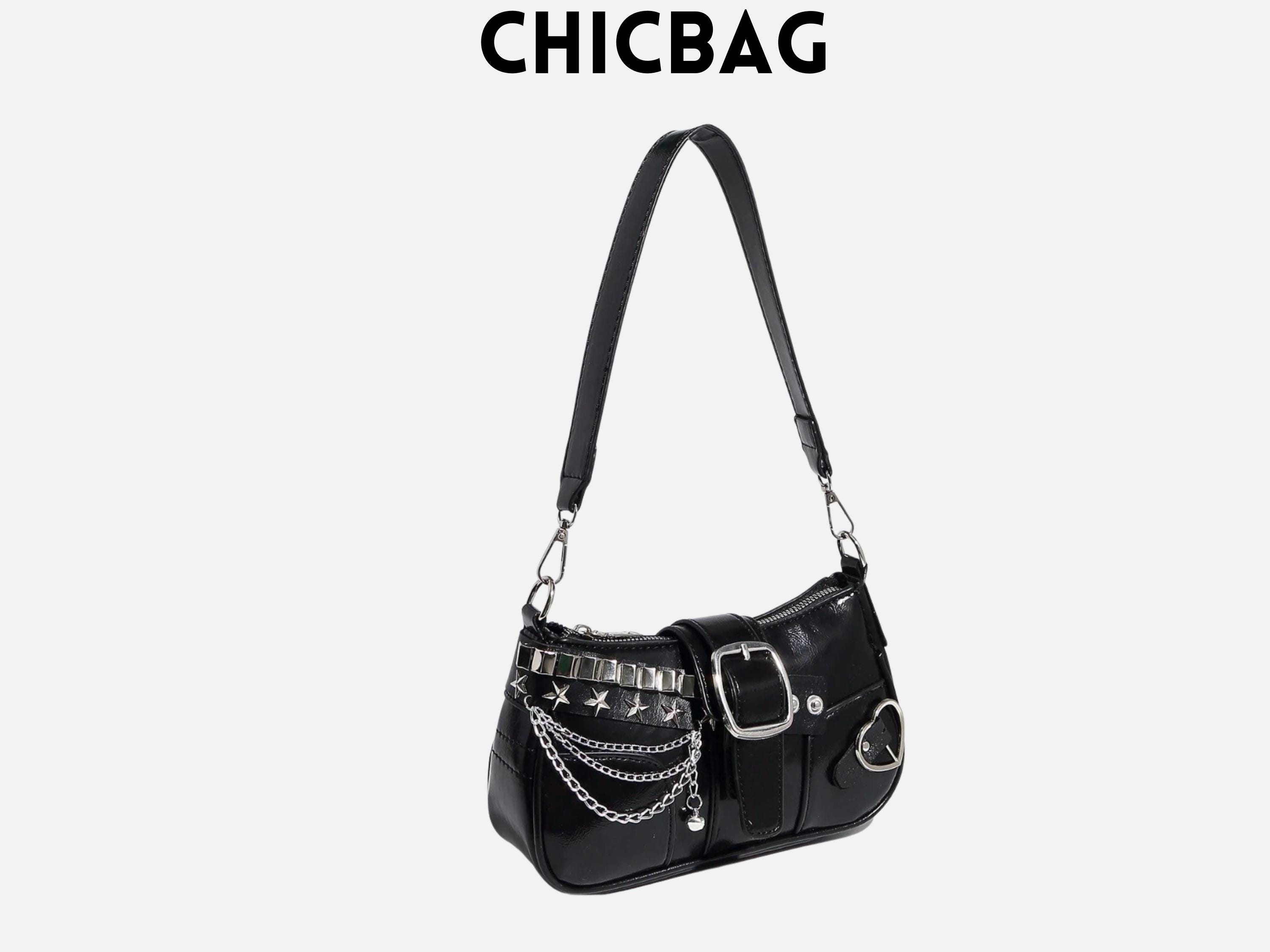 Y2K Gothic Star Buckle Shoulder Bag – Black Chain Crossbody Purse