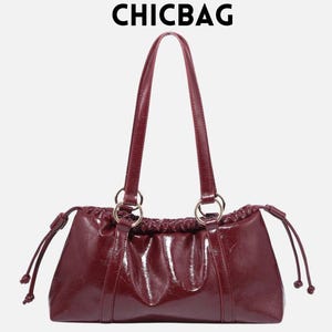 Wine Red Pleated Shoulder Bag: Vintage Soft PU Leather Cloud Purse