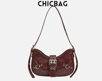 Y2K Gothic Shoulder Bag: Rivet & Buckle Decor, Vintage Retro Handbag