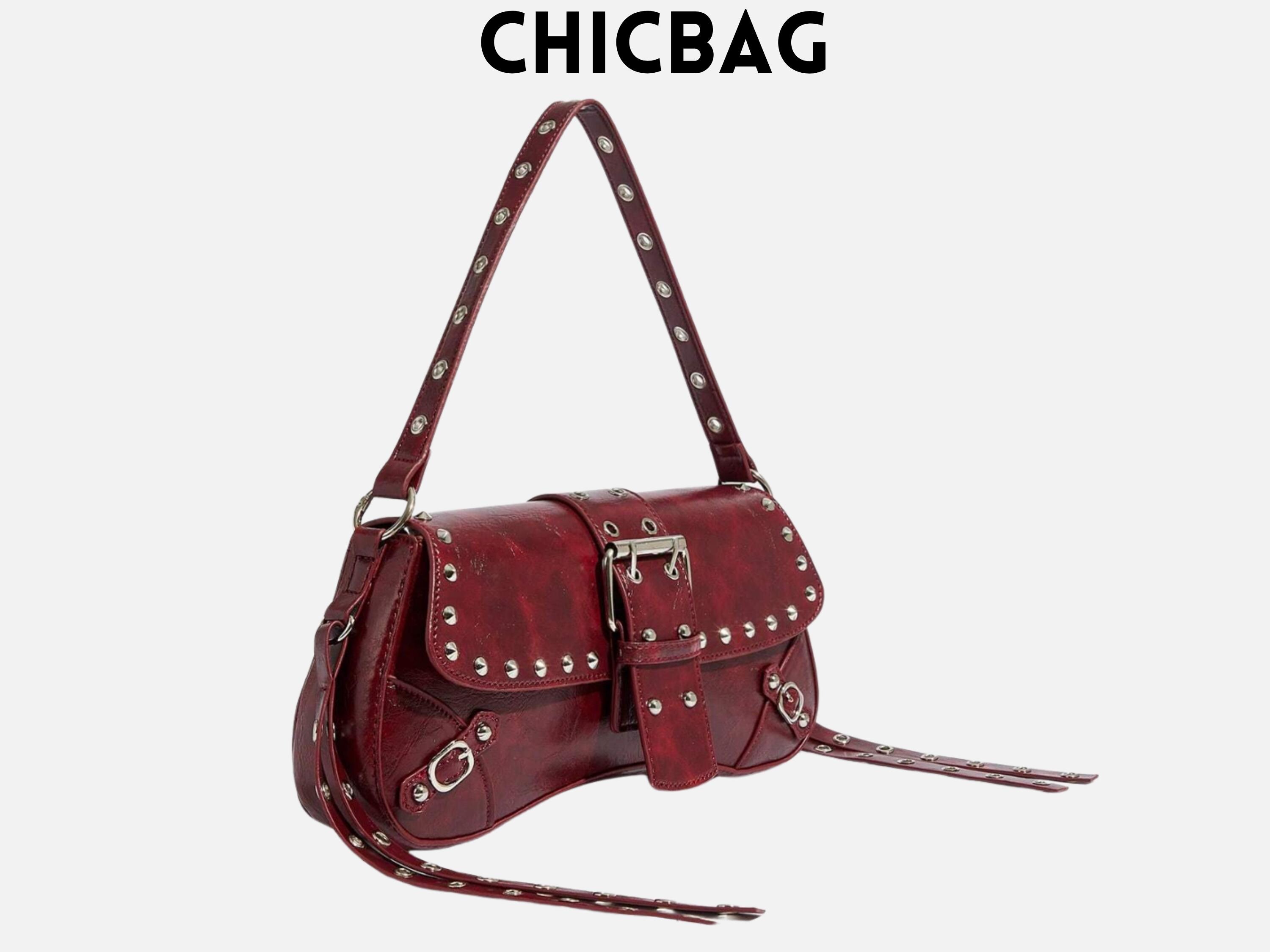 Burgundy Rivet Shoulder Bag: Y2K Retro Purse - Etsy