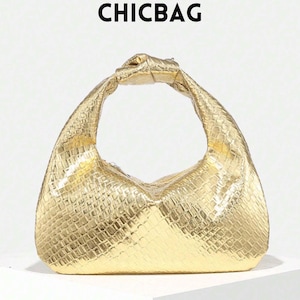 Vintage Gold Crescent Moon Handbag: Knotted Woven Wrist Purse