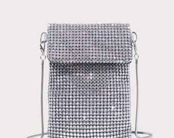 Glam Rhinestone Crossbody Evening Bag – Elegant Mini Purse With Sparkle Mesh Design, Perfect For Parties, Weddings, and Holiday Looks