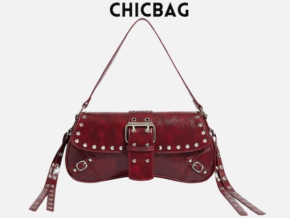 Burgundy Rivet Shoulder Bag: Y2K Retro Purse - Etsy