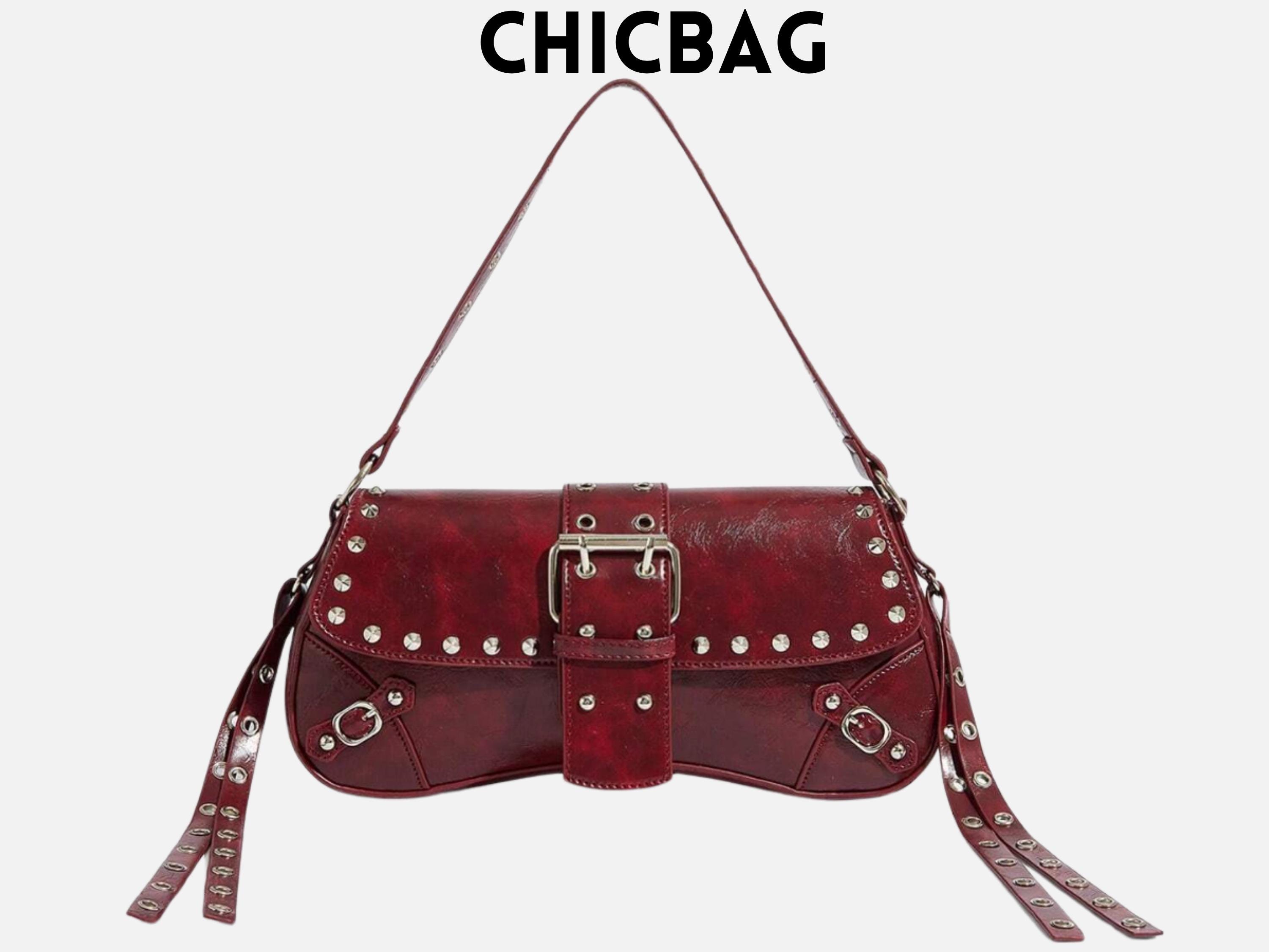 Burgundy Rivet Shoulder Bag: Y2K Retro Purse - Etsy