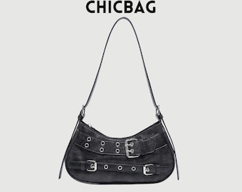 Y2K Gothic Rivet Shoulder Bag – Vintage Punk Rock Festival Purse for Women