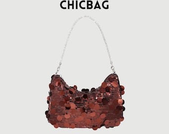 Brown Sequin Shoulder Bag – Sparkly Crossbody Purse with Chain Strap for Party