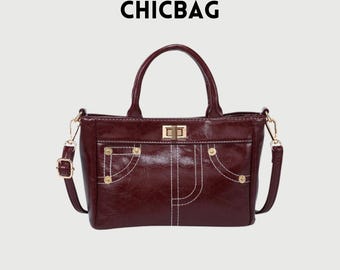 Vintage Y2K Faux Leather Crossbody Bag for Women