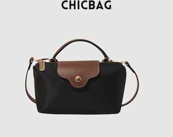 Black PU Leather Mini Handbag – Structured Crossbody and Top Handle Bag with Gold Zipper