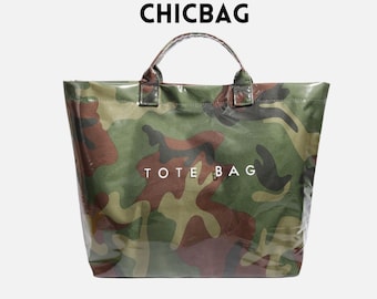 Camo PVC Tote Bag: Oversized Waterproof Camouflage Shoulder Bag