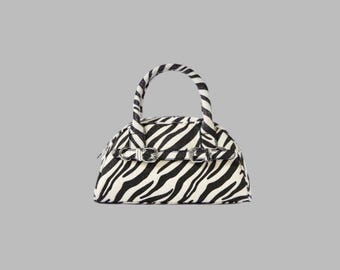 Zebra Print Handbag, Black and White Buckle Top Handle Purse