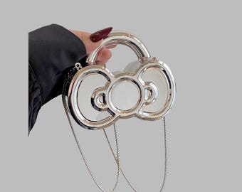 Silver Acrylic Mini Handbag with Chain Strap, Geometric Evening Bag