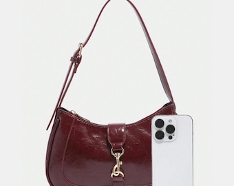 Vintage Burgundy Leather Y2K Mini Shoulder Bag - Etsy New  display picture 3