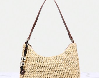 Boho Chic Beaded Purse Straw Shoulder Bag
