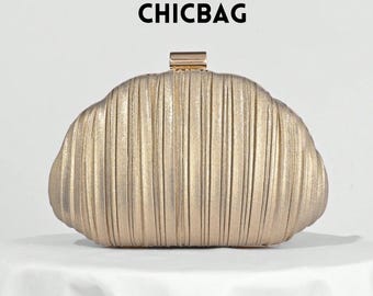 Satin Pleated Evening Clutch, Elegant Box Design Party & Bridal Bag