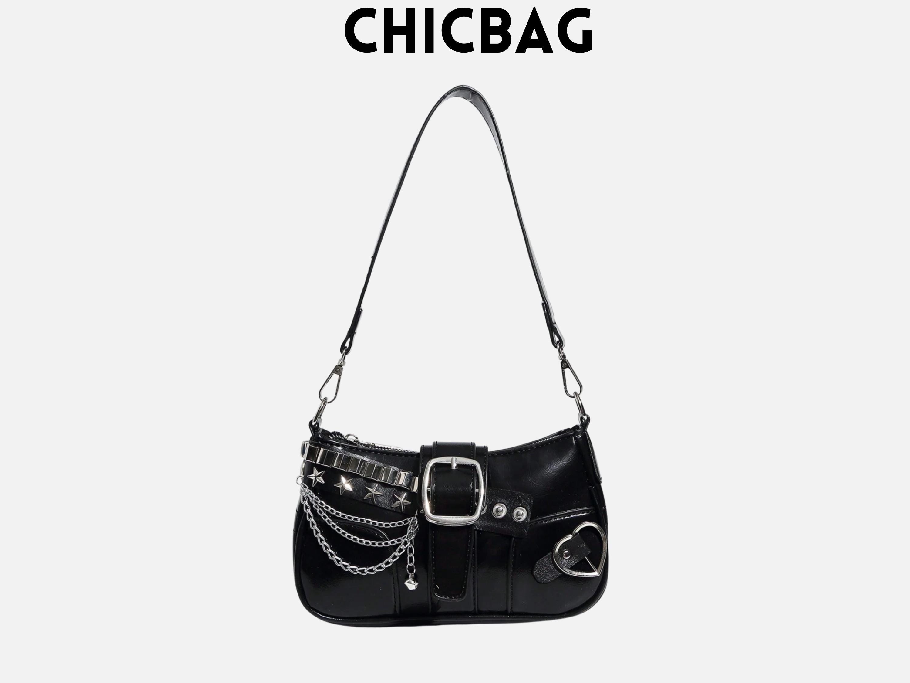 Y2K Gothic Star Buckle Shoulder Bag – Black Chain Crossbody Purse 