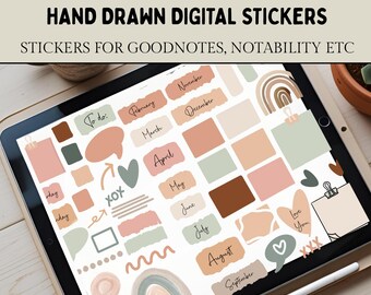 Boho Digital Stickers: 66 Hand-Drawn PNGs for GoodNotes (Digital Download)