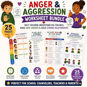 Anger Management Worksheets for Kids | Aggression And Emotional Regulation | Impulse Control Activities | Social Skills | SEL Printable