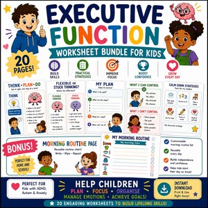 Actividades de función ejecutiva para niños / Cuaderno de trabajo de función ejecutiva para TDAH / Imprimible para planificación, enfoque y organización / Educación especial