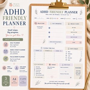 ADHD Daily Planner Printable | Executive Function Planner | ADHD Friendly Planner | Brain Dump, Weekly Planner & Focus Sprint | PDF
