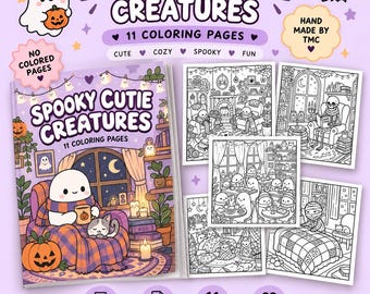 Spooky Cute Creatures Coloring Book | Halloween Coloring Pages | Cute Ghost Coloring Book | Cozy Halloween Printable | Kids & Adults