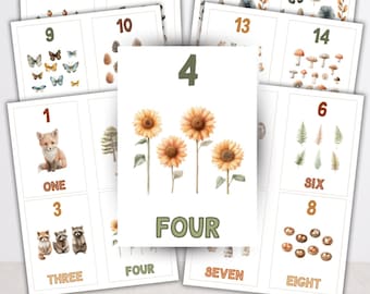 Woodland Animal Number Flashcards 1-20: Nature-Themed Montessori Cards (PDF Download)