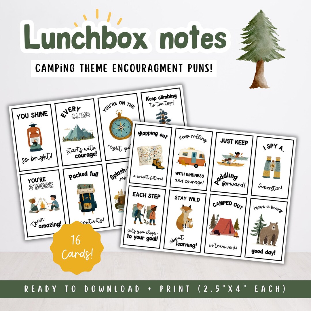 Printable Lunchbox Notes for Kids, Positive Affirmation Notes, Camping ...
