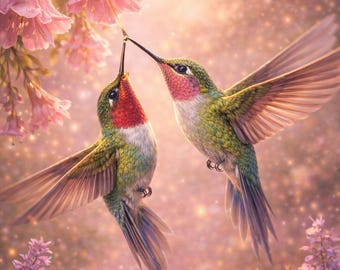 Kolibri Aquarell Kunstdrucke, Natur Wanddekoration, bunte Federn (Digitaler Download)