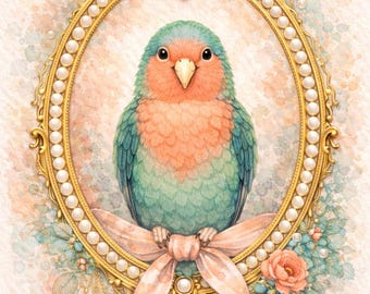 Aquarell Turteltauben Clipart - Vintage Cameo Vogel, romantisch florale Akzente (Digitaler Download)
