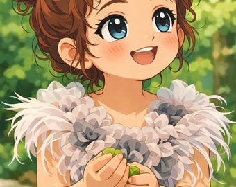 Character Art Print, Colorful Hair Anime Wall Art, Soft Pastel Illustration
