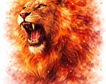 Feuriger Aquarell Löwe Clipart, Fantasy Tier Grafik, Journal Art (digitaler Download)