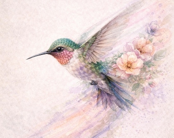 20 Vintage Kolibri Aquarell druckbare Bilder - Botanische Blumenwandkunst Digitaler Download