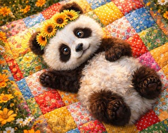 Baby Panda Wiese Kunstdruck, Sunrise Jungtier Zaun Dekor (8K Digital Download)