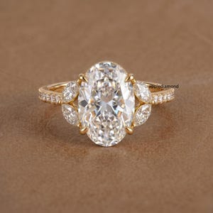 Oval Cut Moissanite Engagement Ring, 18K Gold Vermeil Pave Setting, Wedding Statement Ring, Anniversary Gift for Her