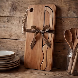 Bread Board with Knife Slot, Bread Cutting Board with Knife, Bread Board Gift Set, Artisan Bread Board Set, Home Gifts