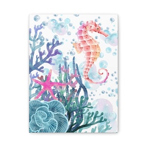Underwater Seahorse Canvas Art, Colorful Ocean Decor, Marine Life Wall Art, Coastal Home Decor, Nautical Gift Idea